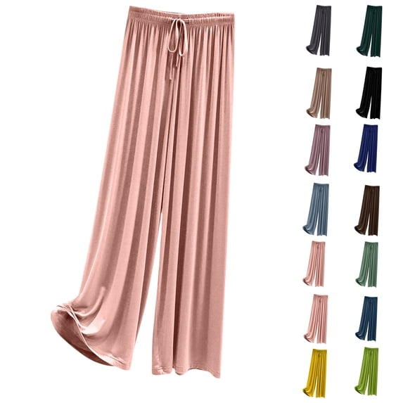 Boyscolos Women's Comfortable Casual Pants High Waisted Drawstring Wide Leg Pants Loose Lounge Long Pants with Pockets