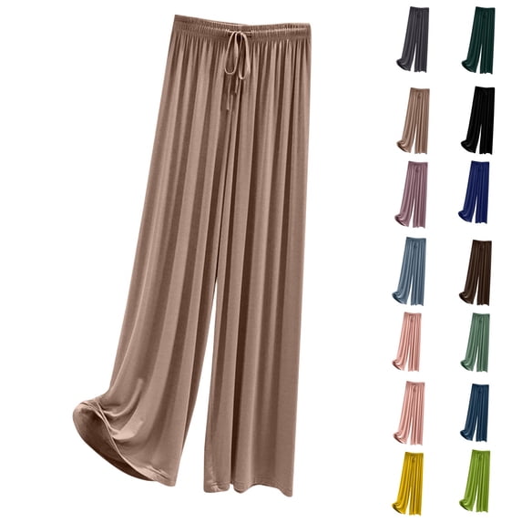 Boyscolos Women's Comfortable Casual Pants High Waisted Drawstring Wide Leg Pants Loose Lounge Long Pants with Pockets