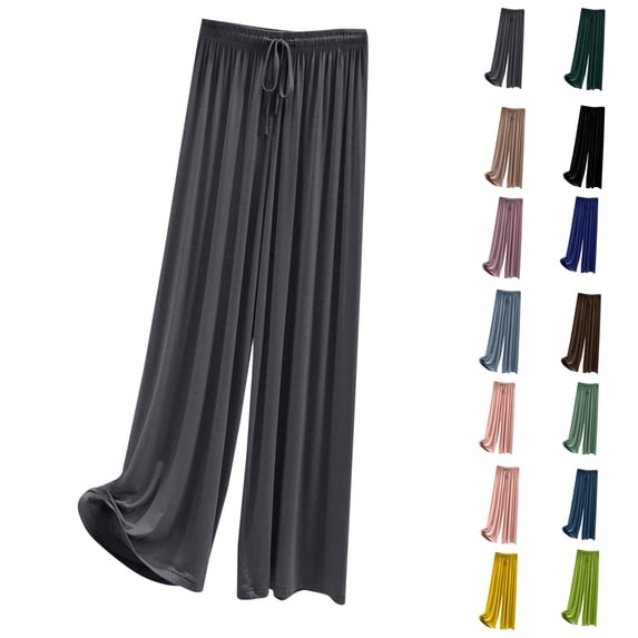 Boyscolos Women's Comfortable Casual Pants High Waisted Drawstring Wide Leg Pants Loose Lounge Long Pants with Pockets