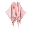 thumbnail image 1 of Boyscolos Women's Elegant Fringe Shawl Wraps Fall Winter Warm Open Front Poncho Cape Fashion Vintage Cardigan Sweater Coat Pink One Size, 1 of 2