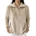 thumbnail image 1 of Boyscolos Women's Lightweight Sweatshirts Full Zip Polar Casual Coats Long Sleeve fuzzy Jacket Outdoor Recreation Coat Beige S, 1 of 4