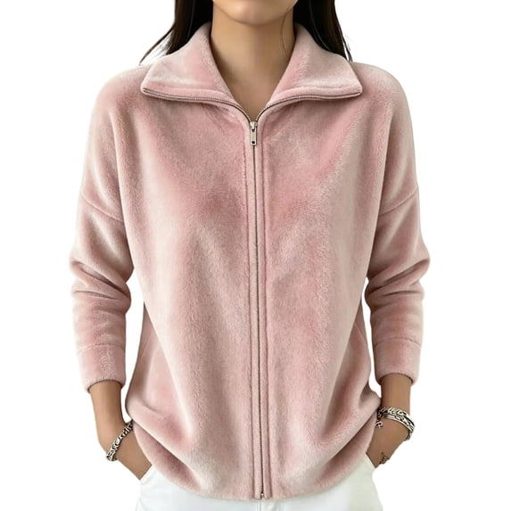 Boyscolos Women's Lightweight Sweatshirts Full Zip Polar Casual Coats Long Sleeve fuzzy Jacket Outdoor Recreation Coat Pink S