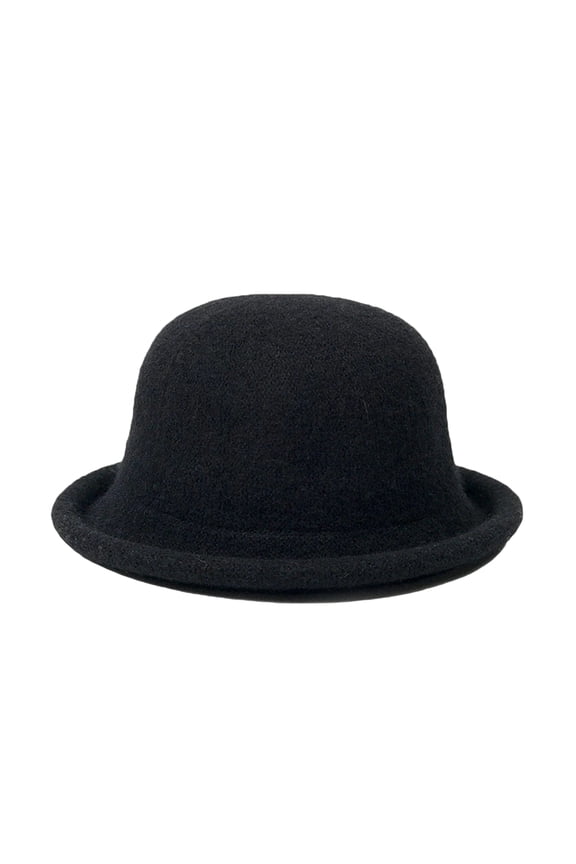 Women's Plain Felt Bucket Bowler Hat Winter Warm Wool Rolled Brim Cloche Church Hat Dressy French Beret Fisherman Cap Black One Size