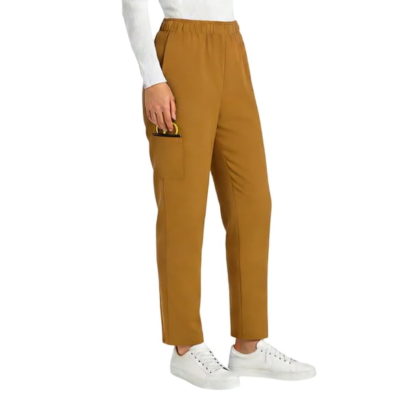 Boyscolos Women's Stretch Scrub Pants Mid Rise Pull On Workwear Cargo Pocket Full Elastic Waist Medical Uniform Comfortable