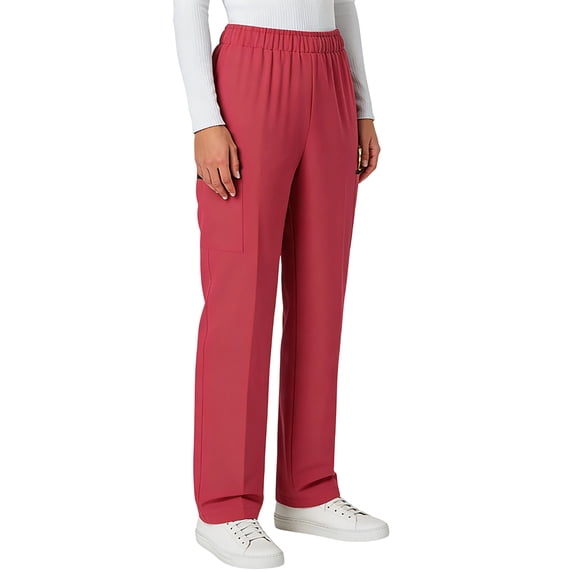 Boyscolos Women's Stretch Scrub Pants Mid Rise Pull On Workwear Cargo Pocket Full Elastic Waist Medical Uniform Comfortable