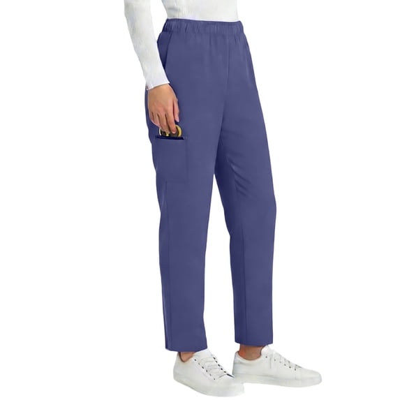 Boyscolos Women's Stretch Scrub Pants Mid Rise Pull On Workwear Cargo Pocket Full Elastic Waist Medical Uniform Comfortable