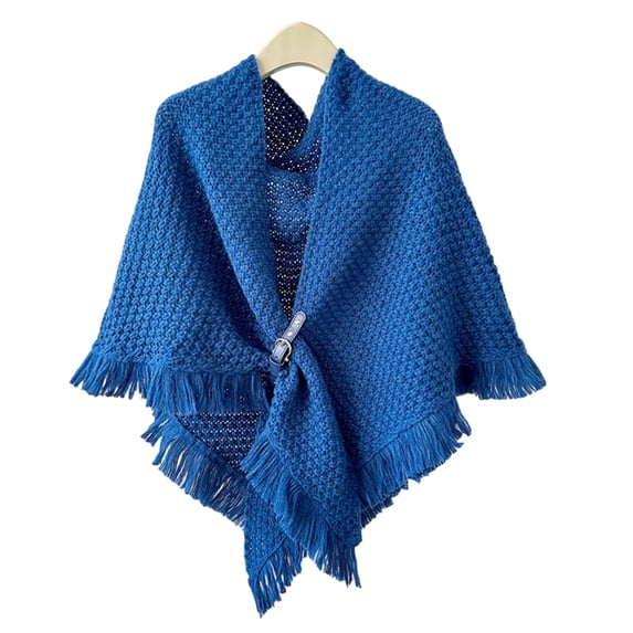 Boyscolos Women's Triangle Knotted Shawl Wraps Casual Knitted Sweater Scarf Retro Cardigan Cape Travel Stoles Shoulder Tops Blue One Size