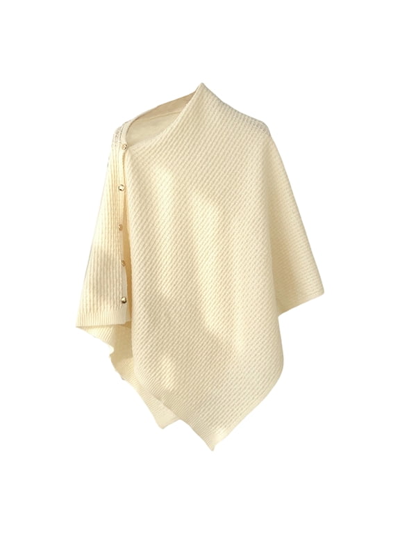 Women's Versatile Knitted Shawls Scarf Poncho Sweater Capes with Buttons Lightweight Spring Summer Fall Winter Wraps Beige One Size