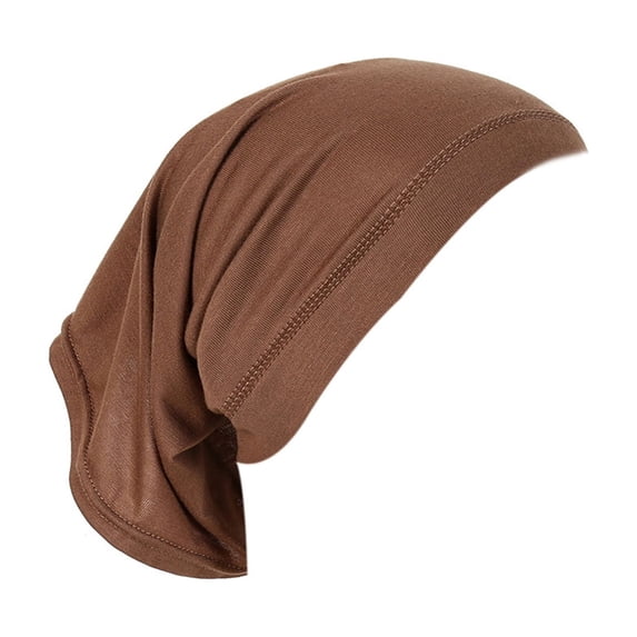 Boyscolos Womens Hat Modal Stretch Under Hijab Cap, Long Tail Pleated Chemo Sleep Hair Wrap Turban Head Cover Bonnet Light Brown One Size