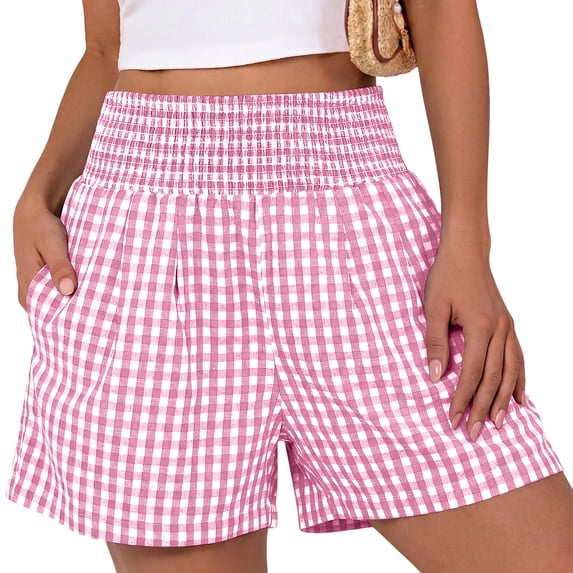 Boyscolos Womens High Waisted Striped Shorts Comfy Lightweight Breathable Stretchy Waist With Pockets Lounge Clohtes Summer Daily Wear Pink M