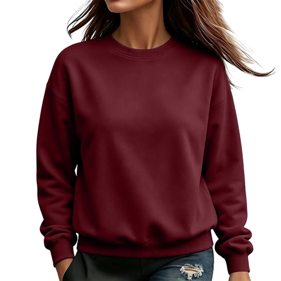 Boyscolos Womens Oversized Crew Neck Sweatshirt Cute Long Sleeve Casual Sweatshirts Fall Winter Fashion Clothing Wine XL