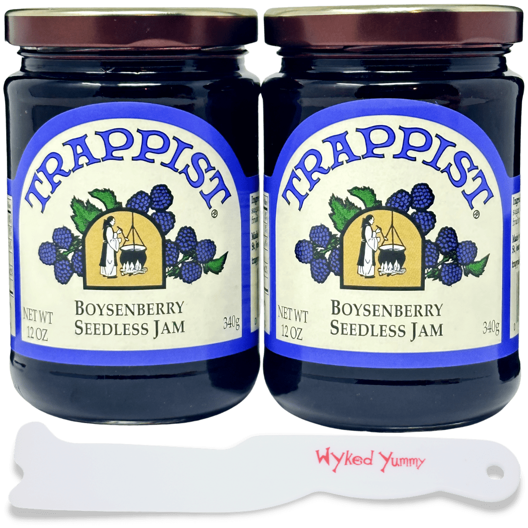 Boysenberry Jam Bundle with (2) 12 Oz (340g) Jars of Trappist Seedless Boysenberry Jam and (1) Wyked Yummy Plastic Spreader Jar Scraper