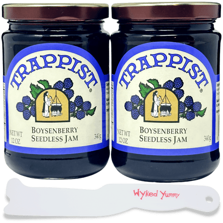Boysenberry Jam Bundle with (2) 12 Oz (340g) Jars of Trappist Seedless Boysenberry Jam and (1) Wyked Yummy Plastic Spreader Jar Scraper
