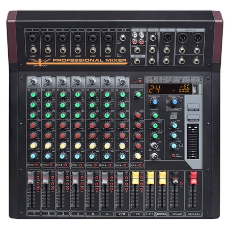 Boytone 8-Channel Bluetooth Studio Audio Mixer - DJ Sound Controller Interface with USB Port, AUX Jack, 4 XLR Microphone Jack, 48V Power, 16 DSP Effect, Input/output for Professional user