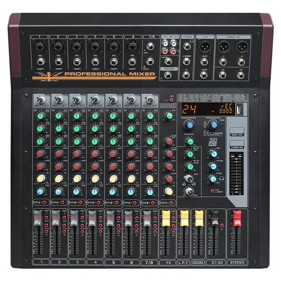 Boytone 8-Channel Bluetooth Studio Audio Mixer - DJ Sound Controller Interface with USB Port, AUX Jack, 4 XLR Microphone Jack, 48V Power, 16 DSP Effect, Input/output for Professional user