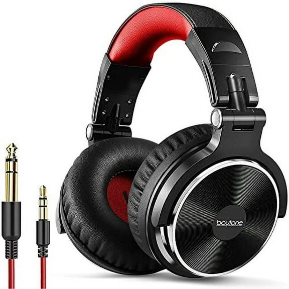Boytone BT-10RD Wired Over Ear Headphones Studio Monitor & Mixing DJ Stereo Headsets with 50mm Drivers and 1/4 to 3.5mm Audio Jack, Foldable for Computer Audio Mixer, DJ Headphone