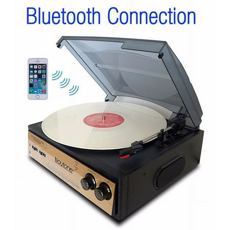 Boytone BT-13G with Bluetooth Connection 3-Speed Stereo Turntable Belt Drive 33/45/78 RPM, 2 built in Speakers AM/FM Ste