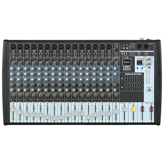 Boytone BT-160MX,16 Channel Bluetooth Studio Audio Mixer - DJ Sound Controller, USB MP3 Player, PC Recording, 15 XLR Microphone Port,14 Band EQ, Tape, CD Jack, 16BIT Digital Effect, Metal Case