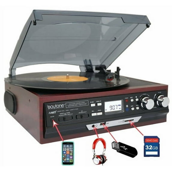 Boytone BT-17DJM-C Turntable with USB & SD Encoding, Black