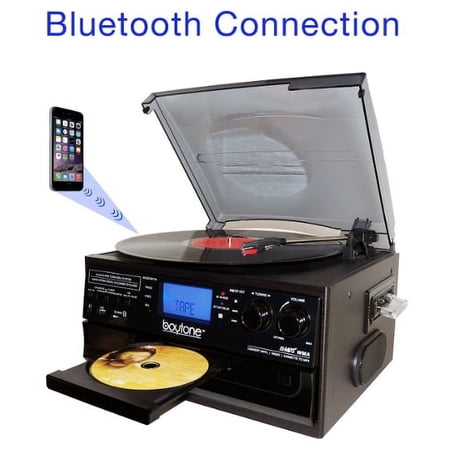 Boytone BT Classic IN & OUT Style Record Player Turntable with AM/FM Radio, Cassette Player, CD Player, 2 Separate Stereo Speakers, Record Vinyl, Radio, Cassette to MP3, SD Slot, USB, AUX