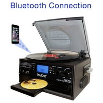 Boytone BT-22B Bluetooth Record Player Turntable, AM/FM Radio, Cassette, CD Player, 2 built in speaker