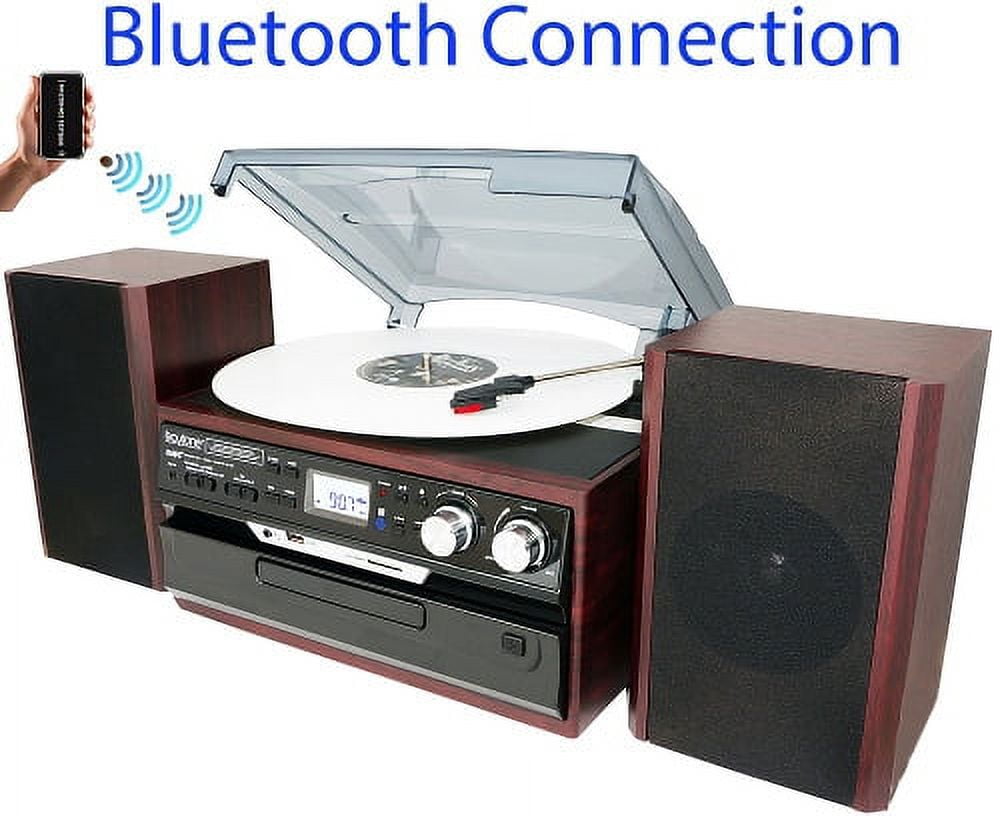 Boytone BT-24DJM Turntable with Bluetooth Connection, 3 Speed 33, 45, 78 Rpm, CD, Cassette Player AM/ FM