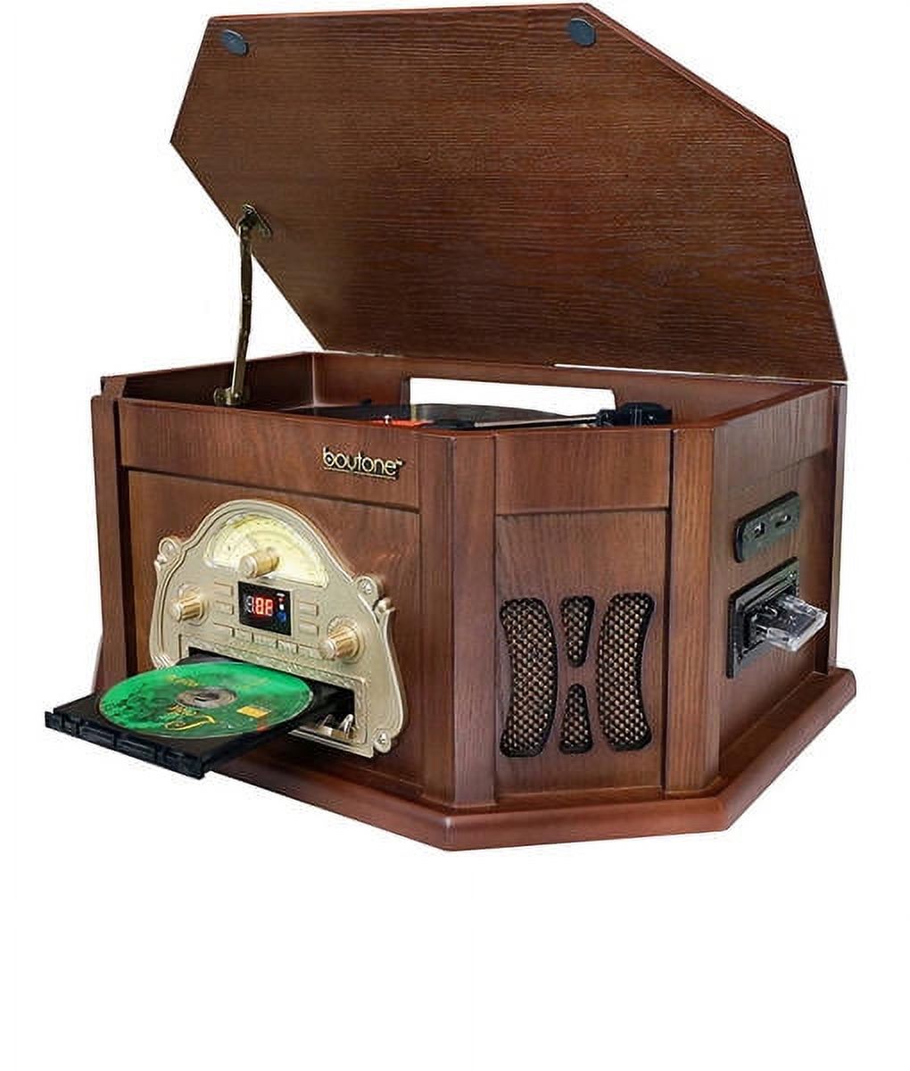 Boytone BT-25MB 8-in-1 Natural Wood Classic Turntable Stereo System with Bluetooth Connection, Vinyl Record Player, AM/FM, CD, Cassette, USB, SD Slot. 2 Built-in Speakers, Remote Control, MP3 Player - image 1 of 8