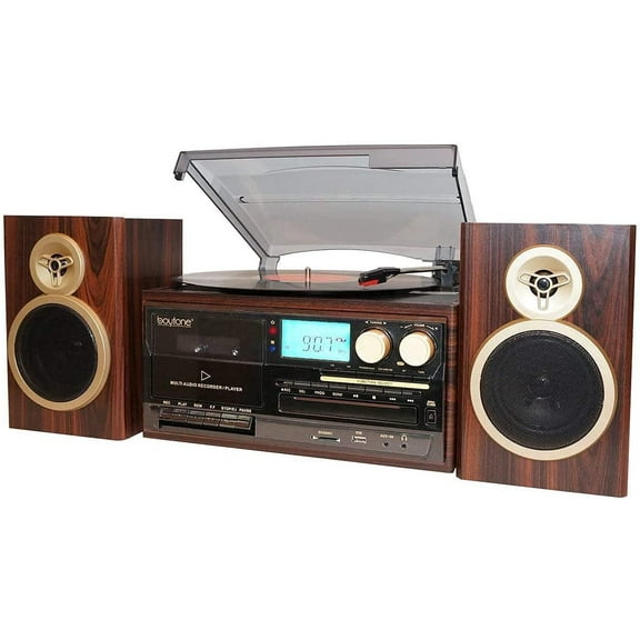 Boytone BT-28SPM, Bluetooth Classic Style Record Player Turntable with AM/FM Radio, CD / Cassette Player, 2 Separate Stereo Speakers, Record from Vinyl, Radio, and Cassette to MP3, SD Slot, USB, AUX