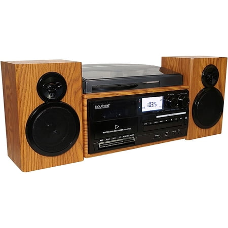 Boytone BT-28SPW, Bluetooth Classic Style Record Player Turntable with AM/FM Radio, CD / Cassette Player, 2 Separate Stereo Speakers, Record from Vinyl, Radio, and Cassette to MP3, SD Slot, USB, AUX
