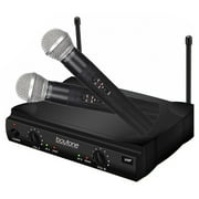 Boytone BT-42VM Dual Channel Wireless Microphone System - VHF Fixed Dual Frequency Wireless Mic Receiver, 2 Handheld Dynamic Transmitter Mics, for Karaoke, DJ, Church, Conference, Carrying Cases
