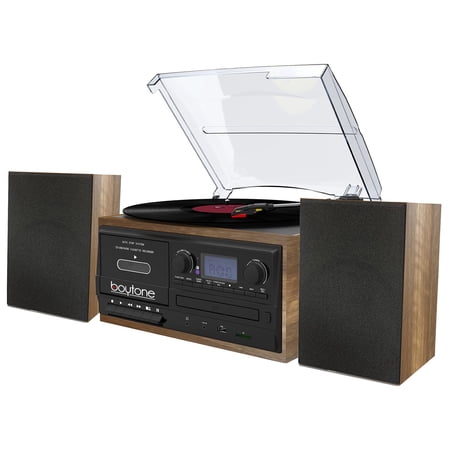 BT-58W Bluetooth Record Player TurntBable with CD Player, Convert LP Vinyl, CD to MP3 Player, Cassette, AM/FM Radio, Aux, USB/SD Encoding, Remote Control, Audio Music Player Built in Amplifier