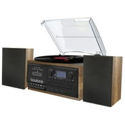 BT-58W Bluetooth Record Player TurntBable with CD Player, Convert LP Vinyl, CD to MP3 Player, Cassette, AM/FM Radio, Aux, USB/SD Encoding, Remote Control, Audio Music Player Built in Amplifier