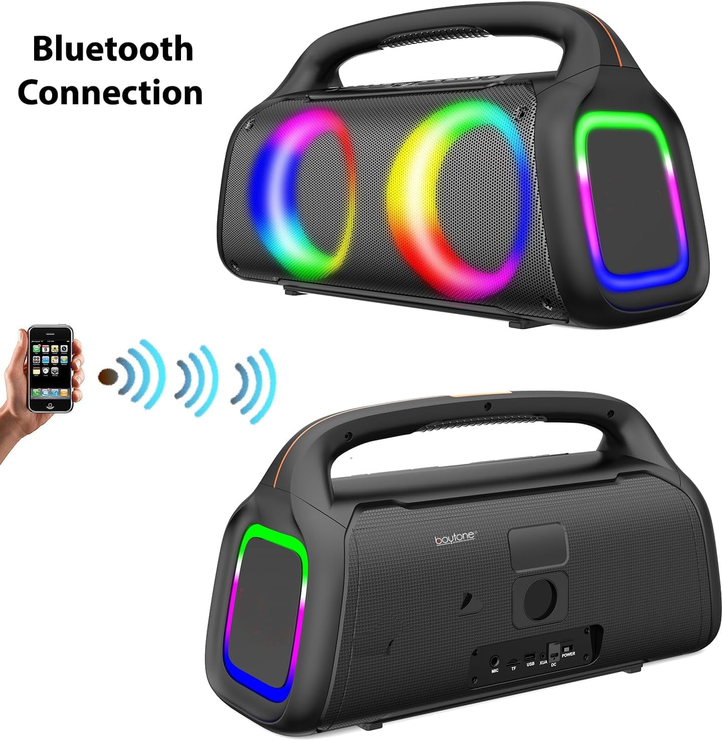 Boytone BT-61K Bluetooth Karaoke Machine Speaker System with LED DJ Lights, VHF Wireless Microphones, Remote Control, 60W Powerful Speaker, TF Card/USB, TWS, for Indoor/Outdoor Events