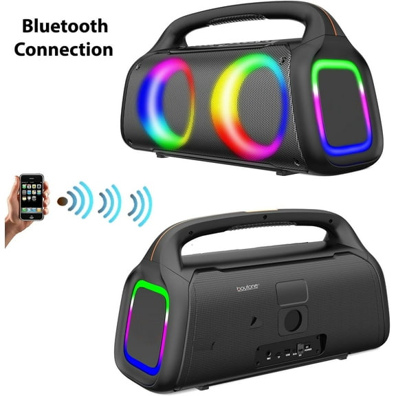 Boytone BT-61K Bluetooth Karaoke Machine Speaker System with LED DJ Lights, VHF Wireless Microphones, Remote Control, 60W Powerful Speaker, TF Card/USB, TWS, for Indoor/Outdoor Events