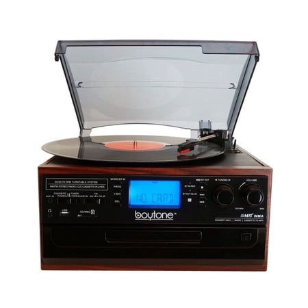 Boytone BT IN & OUT Classic Style Record Player Turntable with AM/FM Radio, Cassette Player, CD Player, 2 Separate Stereo Speakers, Record Vinyl, Radio, Cassette to MP3, SD Slot, USB, AUX