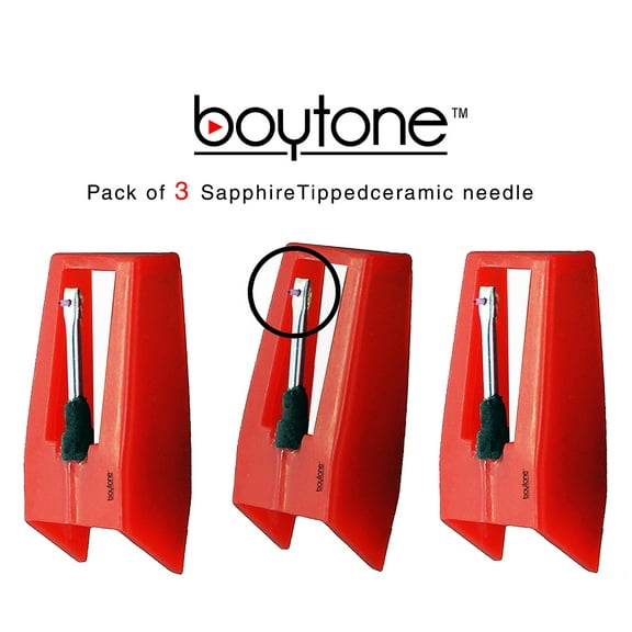 Boytone Pack of 3, Sapphire Tipped Ceramic Replacement Needle for Turntables
