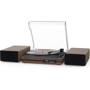 Boytone Vinyl Record Player with Dual Stereo Bookshelf Speakers Vintage Turntable with Bluetooth Wireless Playback Belt Drive 3-Speed Playback Record Player Support RCA Out Auto Stop USB SD, FM Radio
