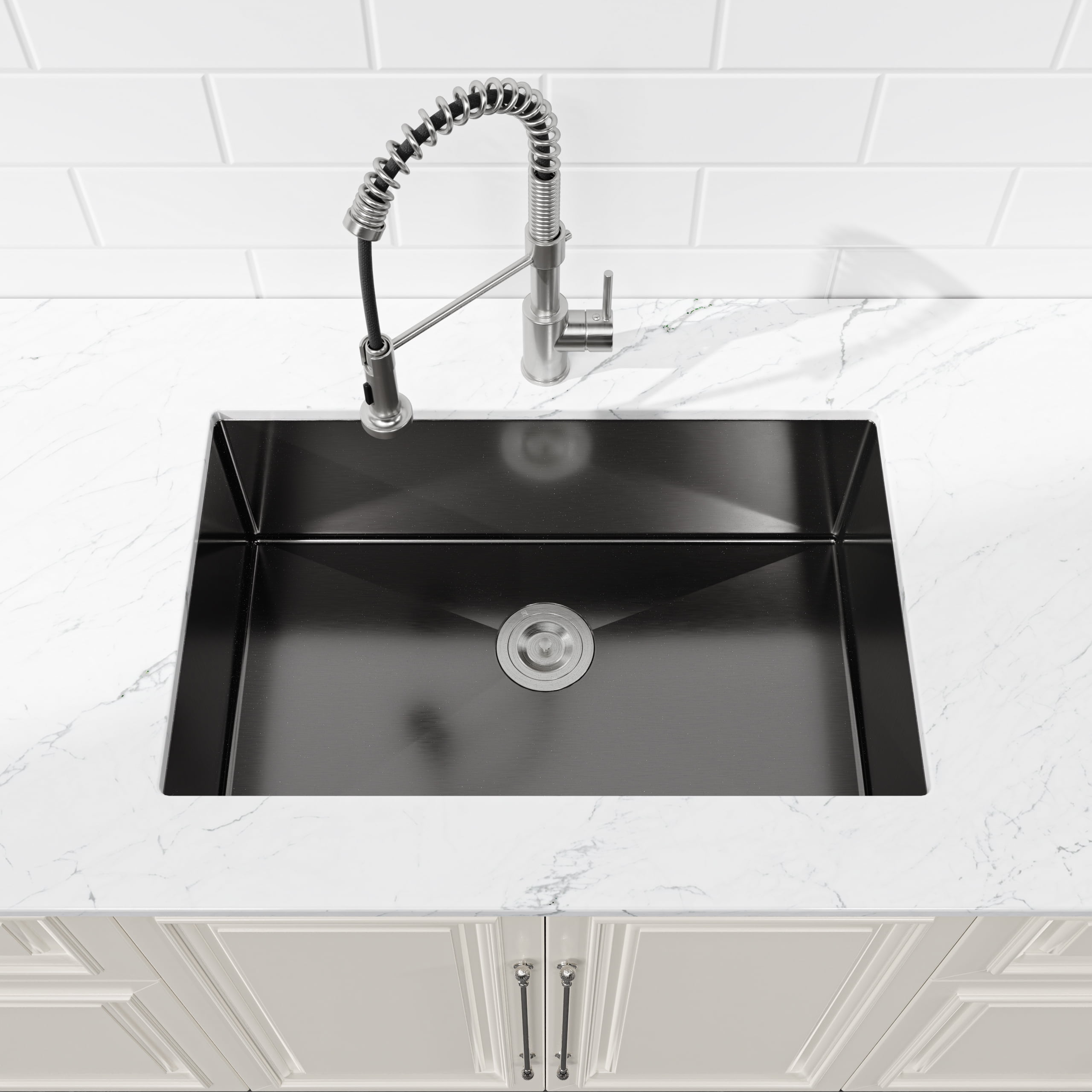 Boyuevi Stainless Steel Kitchen Sink, 30″x19″ Single Bowl, Undermount HandmadeSink in Black, with US Standard Drain and Hook, SS-BL-05