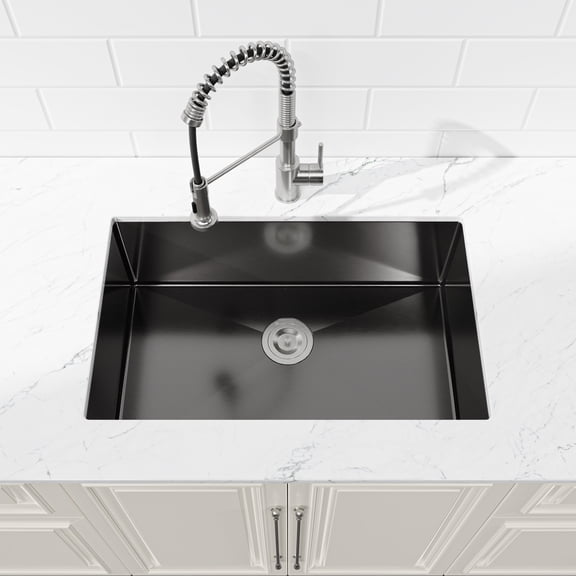 Boyuevi Stainless Steel Kitchen Sink, 30x19 Single Bowl, Undermount HandmadeSink in Black, with US Standard Drain and Hook, SS-BL-05