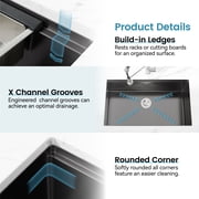 Boyuevi Stainless Steel Kitchen Sink, 33 x19  Single Bowl, Undermount Handmade Sink in Brushed, with Cutting Board, Colander