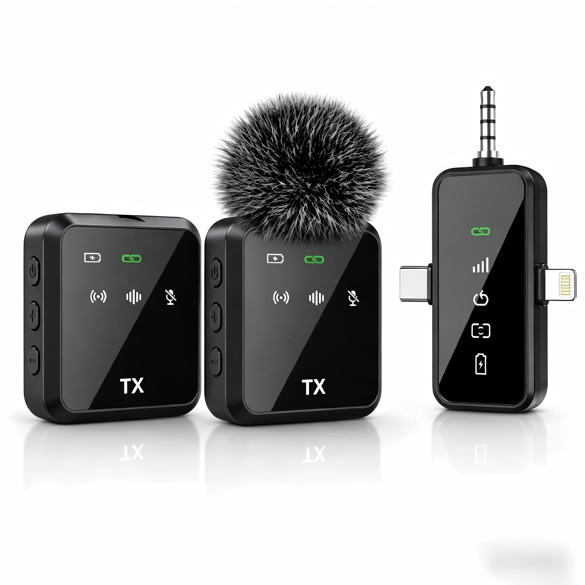 Boyun Daj 3 in 1 Microphone for iPhone/Android/Camera, Wireless Lavalier Microphone, 328ft Transmission, 18H Battery Life, Mini Microphone for Record Interview, Vlogs, YouTube, Tiktok