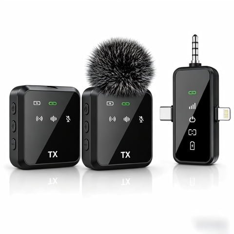 Boyun Daj 3 in 1 Microphone for iPhone/Android/Camera, Wireless Lavalier Microphone, 328ft Transmission, 18H Battery Life, Mini Microphone for Record Interview, Vlogs, YouTube, Tiktok
