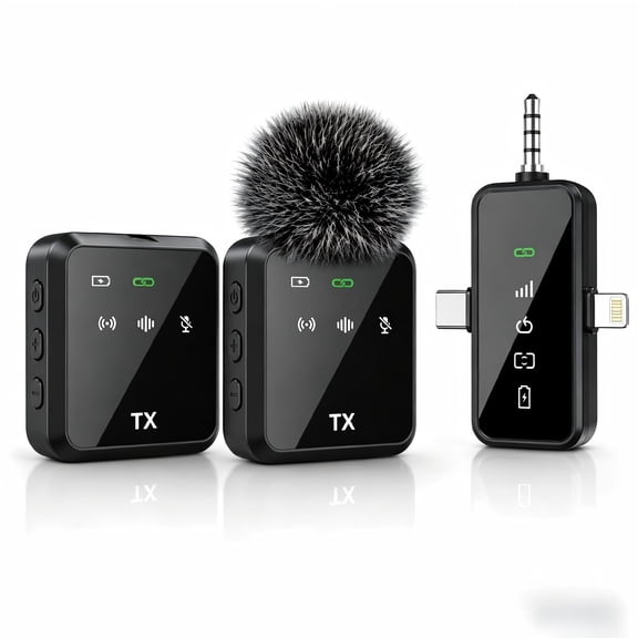 Boyun Daj 3 in 1 Microphone for iPhone/Android/Camera, Wireless Lavalier Microphone, 328ft Transmission, 18H Battery Life, Mini Microphone for Record Interview, Vlogs, YouTube, Tiktok