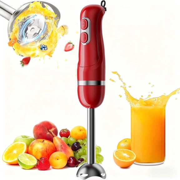 Boyun Daj Hand Blender, Immersion Blender with 2 Mixing Speed, Electric Handheld Mixer Portable Stick Mixer with Stainless Steel Blades for Soup, Smoothie, Puree, Baby Food-Red