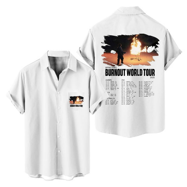 Boywithuke Burnout Tour 2025 Shirt Short Sleeved Hip Hop Shirts Casual Vneck Tshirt