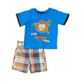 thumbnail image 1 of Boyz Wear Infant Boys Blue Plaid Safari Tour Short Sleeve Tee & Short Outfit 12m, 1 of 1