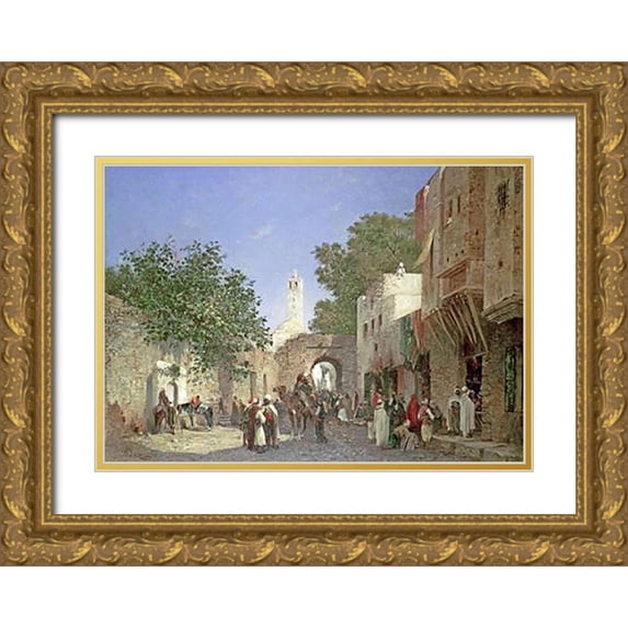Boze, Honore 24x18 Gold Ornate Wood Framed with Double Matting Museum Art Print Titled - An Arab Street Scene