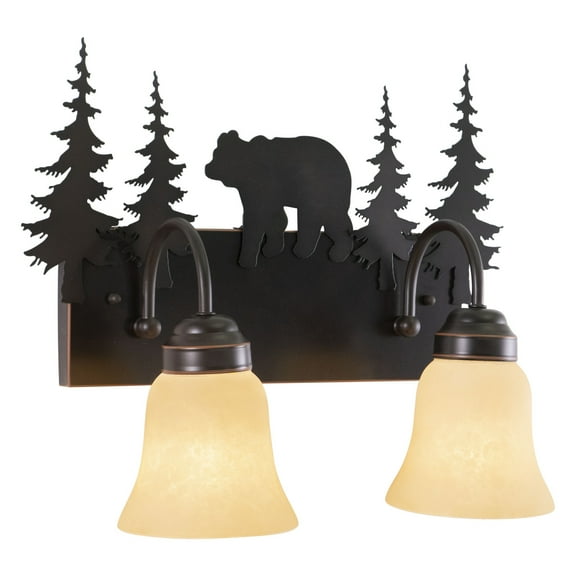 Bozeman 2 Light Bronze Rustic Bear Bathroom Vanity Fixture