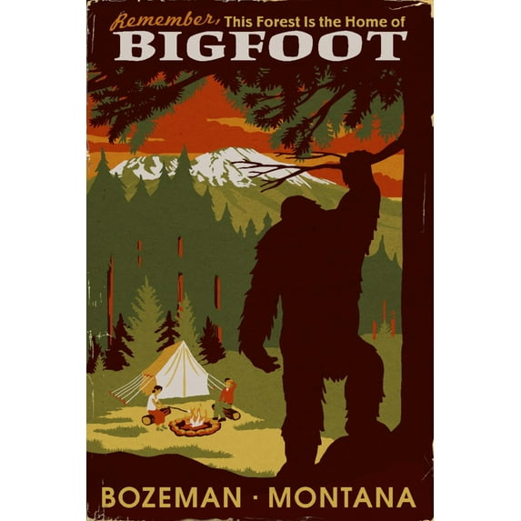 Bozeman, Montana, Home of Bigfoot (16x24 Giclee Gallery Art Print, Vivid Textured Wall Decor)