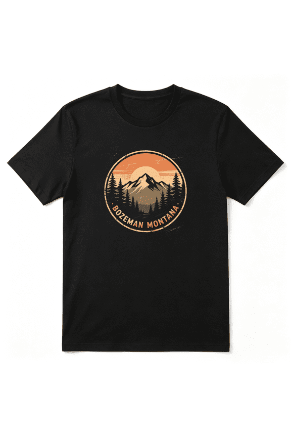 Bozeman Montana Mountain Landscape Vintage Graphic Tee for Men and Women, Outdoor Hiking Cotton Short Sleeves T-Shirt